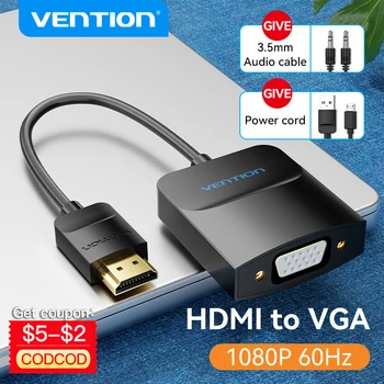 Vention Адаптер HDMI-VGA 1080P Конвертер HDMI Male-VGA Female с аудиокабелем 3,5 Jack для проектора для портативных ПК Xbox PS4