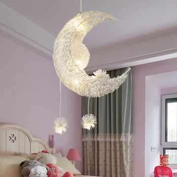Современные подвесные потолочные светильники, люстра в виде Луны, звезды, Подвесной светильник для детской спальни, Рождественские украшения для домашнего освещения