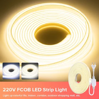 FCOB LED Strip Light AC 220V Safety 420 Светодиодов Холодной Природы Теплые Белые Огни Высокой Яркости Высокой Плотности Гибкие Наружные IP65 5M