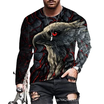 Мужская футболка с 3D принтом орла, рубашка с длинным рукавом, повседневная, уличная, большого размера, Модная, Новинка осени 2023 года, быстрая и яростная