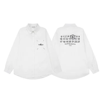 margiela мужская и женская рубашка в стиле унисекс, куртка с карманом MM6, четырехместный логотип, вышивка, принт, свободные простые топы с длинными рукавами