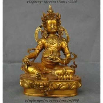 12-Дюймовая старомодная тибетская буддийская бронзовая позолоченная Статуя Будды Махакала, Желтая Джамбала Маммона