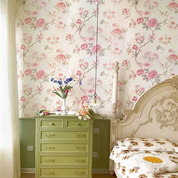 3D трехмерные европейские нетканые розовые обои в пасторальном цветочном стиле, американская гостиная, фоновые обои для спальни, настенные обои