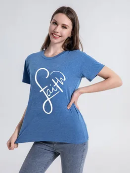 YRYT/ Новый Летний Модный Женский Топ с коротким рукавом Faith Love, Цветная Хлопковая футболка с круглым вырезом и коротким рукавом, Женская футболка с принтом
