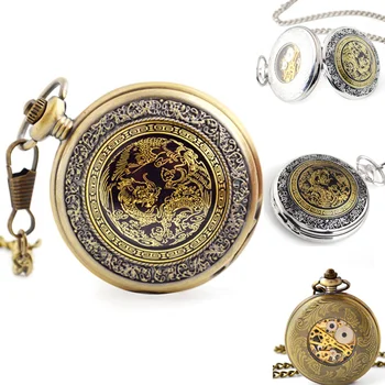 Фирменные мужские карманные механические часы из бронзы в стиле Ретро, с китайской эмалью, Винтажное женское серебряное ожерелье, подвесные часы, подарок на День рождения