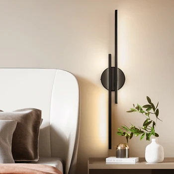 Современная линейная настенная лампа, светодиодная лента 55 См 14 Вт 85-265 В, Черный, Белый, Прикроватная Тумбочка для спальни, гостиная, Фоновая стена для прохода, Отель