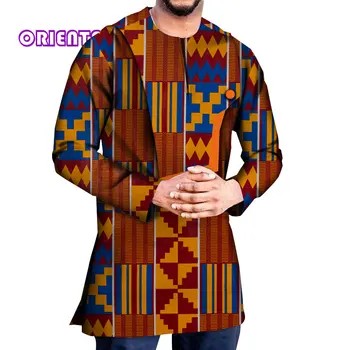 Мужская африканская рубашка с длинным рукавом, африканская рубашка дашики, мужские хлопчатобумажные рубашки с африканским принтом, топы, африканская одежда WYN1222