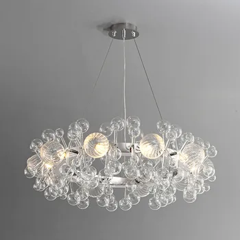 Роскошная подвесная лампа для гостиной в скандинавском стиле, креативный хромированный блеск, Столовая, спальня, Круглая стеклянная люстра, светильник для домашнего декора
