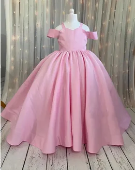 Розовое платье Золушки с цветочным узором для девочек, бальное платье на День рождения для девочек, детское платье для Первого причастия, Размер От 1 до 14 лет