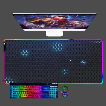 Коврик для компьютерной мыши с геометрическим Рисунком в стиле Аниме, светодиодный игровой противоскользящий коврик для мыши XXL, настольный коврик, RGB Аксессуары для клавиатуры, Коврик для планшета, коврик для мыши