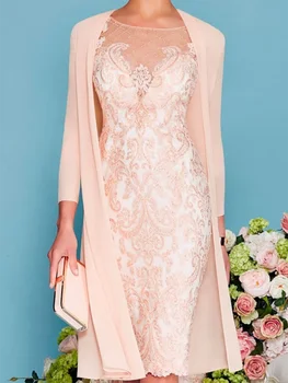 Изысканные Элегантные Жемчужно-розовые кружевные аппликации длиной до колен С жакетом, платье для матери Невесты, Свадебное торжество для гостей