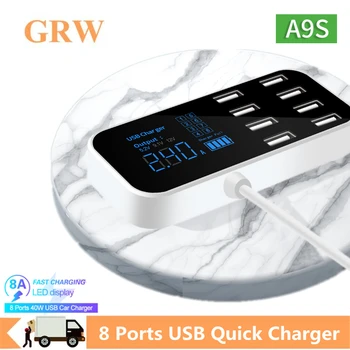 Grwibeou 40 Вт USB Автомобильное Зарядное Устройство 8 Портов Быстрое Зарядное Устройство с Цифровым Дисплеем Зарядная Станция Мульти USB Разъем со светодиодным Дисплеем для iPhone