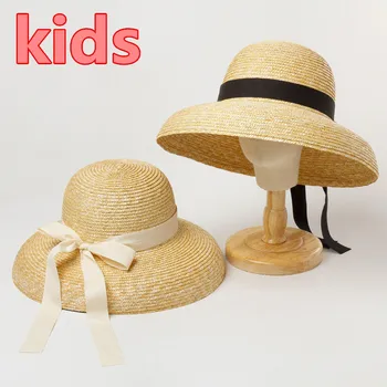 202005-hh6029B новая летняя детская соломенная кепка ручной работы в стиле Хепберн, детская рыболовная шляпа для отдыха