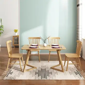 Сочетание обеденного стола и стула в скандинавском стиле, Минималистская Квартира, Обеденный стол из массива дерева, Современная мебель для балкона, Изготовленная из Меса