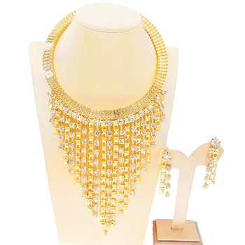 Набор ювелирных изделий из гальванического медного сплава, ожерелье из двух частей, серьги для женщин, ювелирный набор DD10164