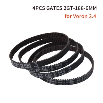 4 шт., комплект ремней GATES 2GT-188-6MM с замкнутым контуром, GT2, ремень ГРМ, резиновый для 3D-принтера Voron 2.4, GT2, шкив, шестерня