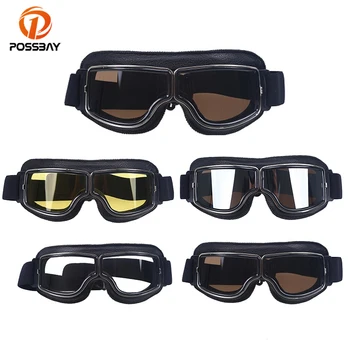 POSSBAY Черные Ретро мотоциклетные очки, Очки Пилота, Мото Кожаный шлем, Лыжные очки для мужчин, женщин, Мотоциклетные Универсальные очки