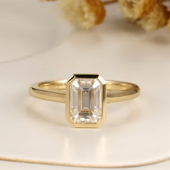 CxsJeremy Solid 14K 585 Желтый Изумруд Огранки 1ct 5*7 мм Муассанит Обручальное кольцо для Женщин с Оправой Solitaire Обручальное кольцо