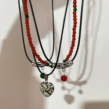 Винтажное Этническое ожерелье из бисера для Пар, Регулируемая Цепочка-шнур, ювелирные изделия с подвеской из натурального камня