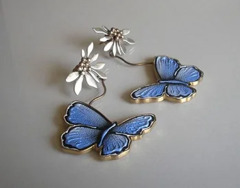Нежные Серебряные серьги с эмалью в виде бабочки для женщин, винтажные ювелирные изделия, Полые дизайнерские серьги в виде цветка