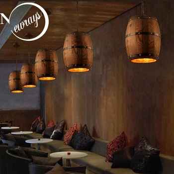 Американский кантри натуральное дерево Винная бочка люстра E27 кухонные подвесные светильники гостиная столовая ресторан гостиничная лампа