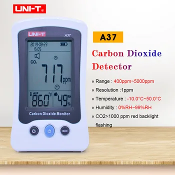 Монитор углекислого газа UNI-T A37, тестер концентрации C02, температура, влажность, дата/время, автоматическая коррекция базовой линии, ЖК-измеритель CO2