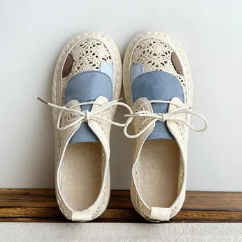 Careaymade-Оригинальные сандалии ручной работы из дышащей сетки, летние босоножки с низким верхом на шнуровке, художественная женская обувь, женская обувь для колледжа