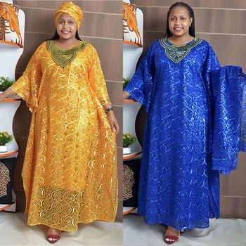 Комплект из 3 предметов, Традиционные Африканские Кружевные Платья с вышивкой для Женщин 2023, Вечернее Платье Дашики Анкара, Бубу, Африканская Одежда, Наряды