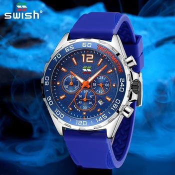 SWISH 2021, Новый лидирующий бренд, Роскошные повседневные спортивные часы для мужчин, Кожаные наручные часы, Мужские часы, Модные наручные часы с хронографом