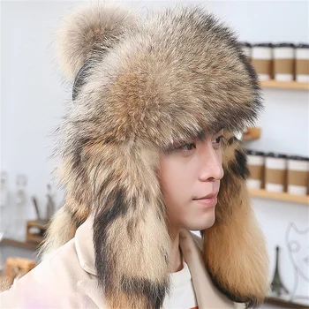 Мужская шапка из пушистого меха енота Высокого качества, теплая шапка Lei Feng, Новая зимняя роскошная шапка для защиты ушей