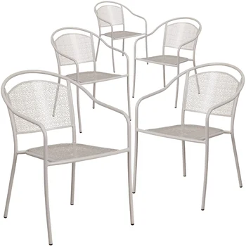 Флэш-мебель Oia коммерческого класса, 5 упаковок, светло-серое стальное кресло для внутреннего и наружного использования с круглой спинкой