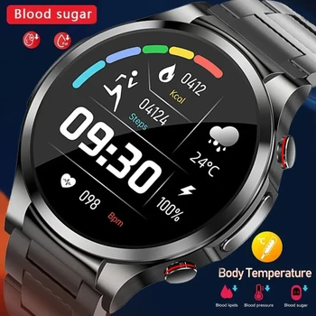 2023 Смарт-часы с контролем уровня глюкозы в крови, Мужские ЭКГ, PPG, Пульсометр, Мониторинг температуры тела, Умные часы IP68, Водонепроницаемый Фитнес-трекер