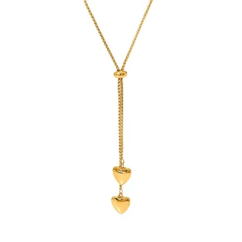 Ожерелья-подвески с двойным сердечком из нержавеющей Стали Ramos, Модное Богемное колье-цепочка, ювелирные изделия Для женщин и девочек