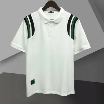 2023, Британская трикотажная повседневная рубашка Поло с отворотом, Мужская футболка в полоску с короткими рукавами контрастного цвета, дышащее поло