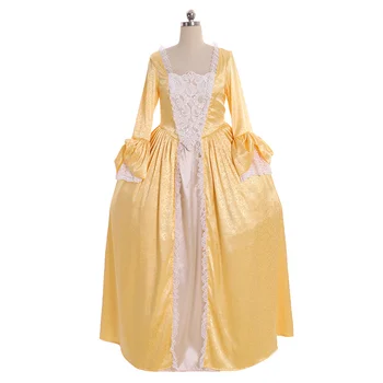 Средневековое желтое платье королевы принцессы в стиле рококо 18 века, Костюм Елизаветы для Косплея, Маскарад в стиле Регентства, Бальное платье Марии-Антуанетты