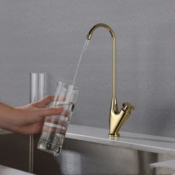 Золотой Латунный Смеситель Для Кухонной Раковины Prified Water Tap Single Cold Вращающийся На 360 Градусов С Одной Ручкой На Бортике Из Черного никеля