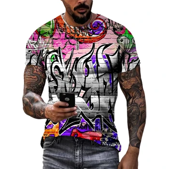 Мужские футболки с 3D принтом Граффити, Трендовые Модные Повседневные Футболки Уличного Искусства y2k, Топы Оверсайз, футболка в стиле хип-хоп Harajuku, Модные футболки с круглым вырезом