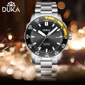 Мужские автоматические часы DUKA, механические наручные часы класса люкс, мужские часы с керамическим безелем, 100-метровые стальные часы для дайверов NH35, водонепроницаемые