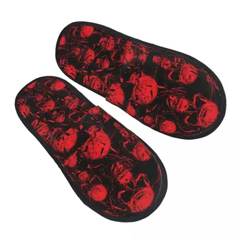 Красные Зловещие Тапочки С Черепами Для Женщин И Мужчин, Пушистые Зимние Теплые Тапочки, Домашние Тапочки