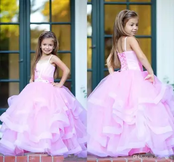Новое Румяное Розовое платье с цветочным узором для девочек, Милые Платья для девочек на День рождения, Бальное платье С аппликацией, Праздничные платья для девочек